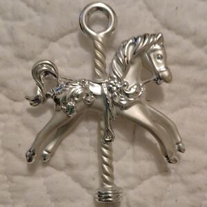 Vintage AJC Silver Tone Carousel Horse Pin Brooch